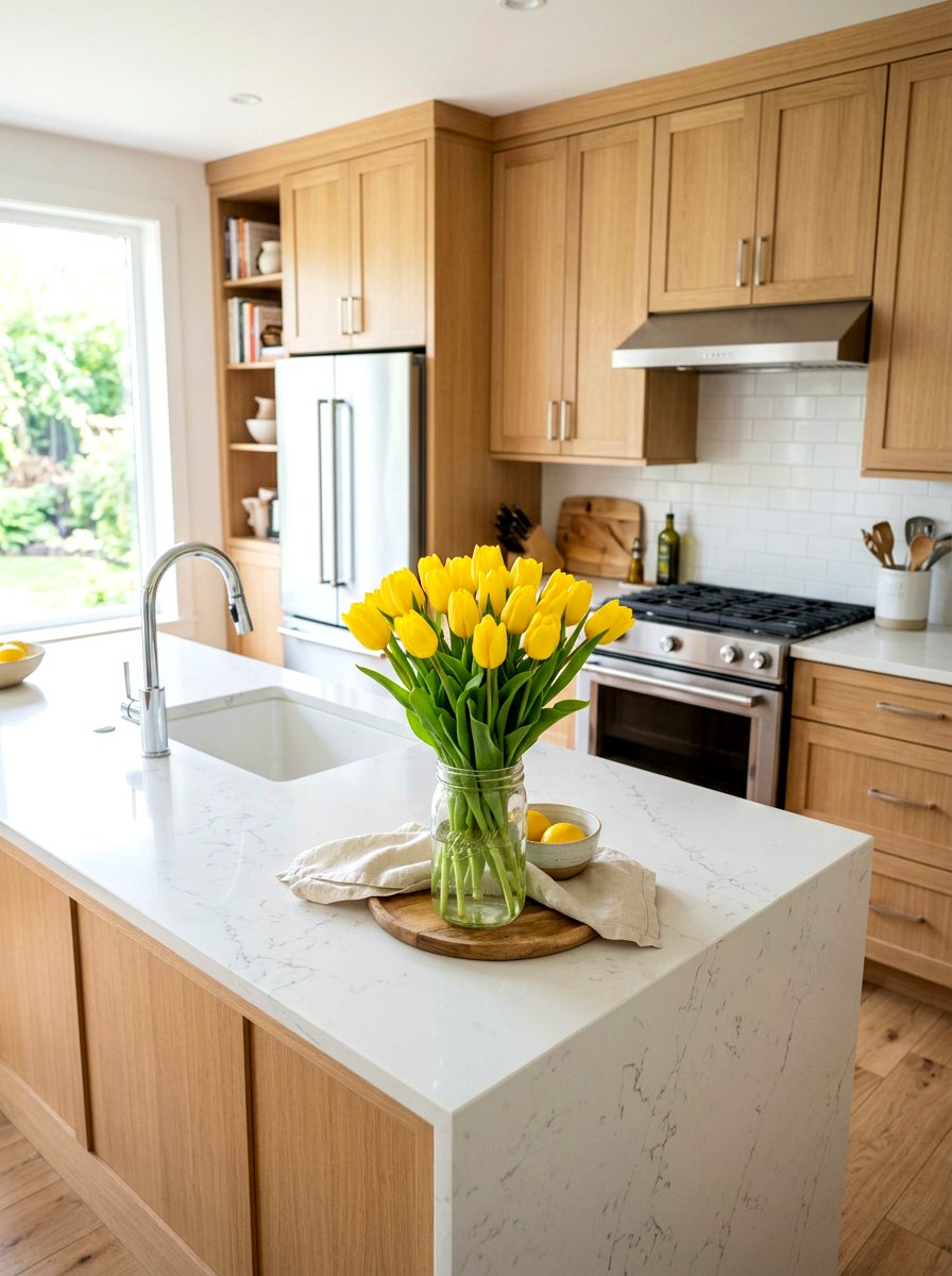 Yellow Tulip Kitchen Island - 25 Spring Tulip Centerpiece Ideas