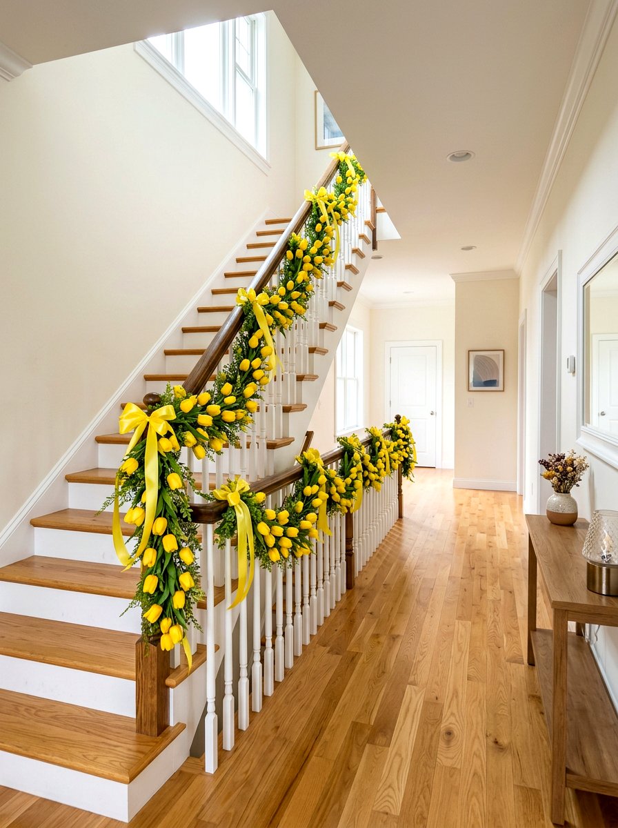 Yellow Tulip Wrap - 25 Spring Stair Railing Decor Ideas