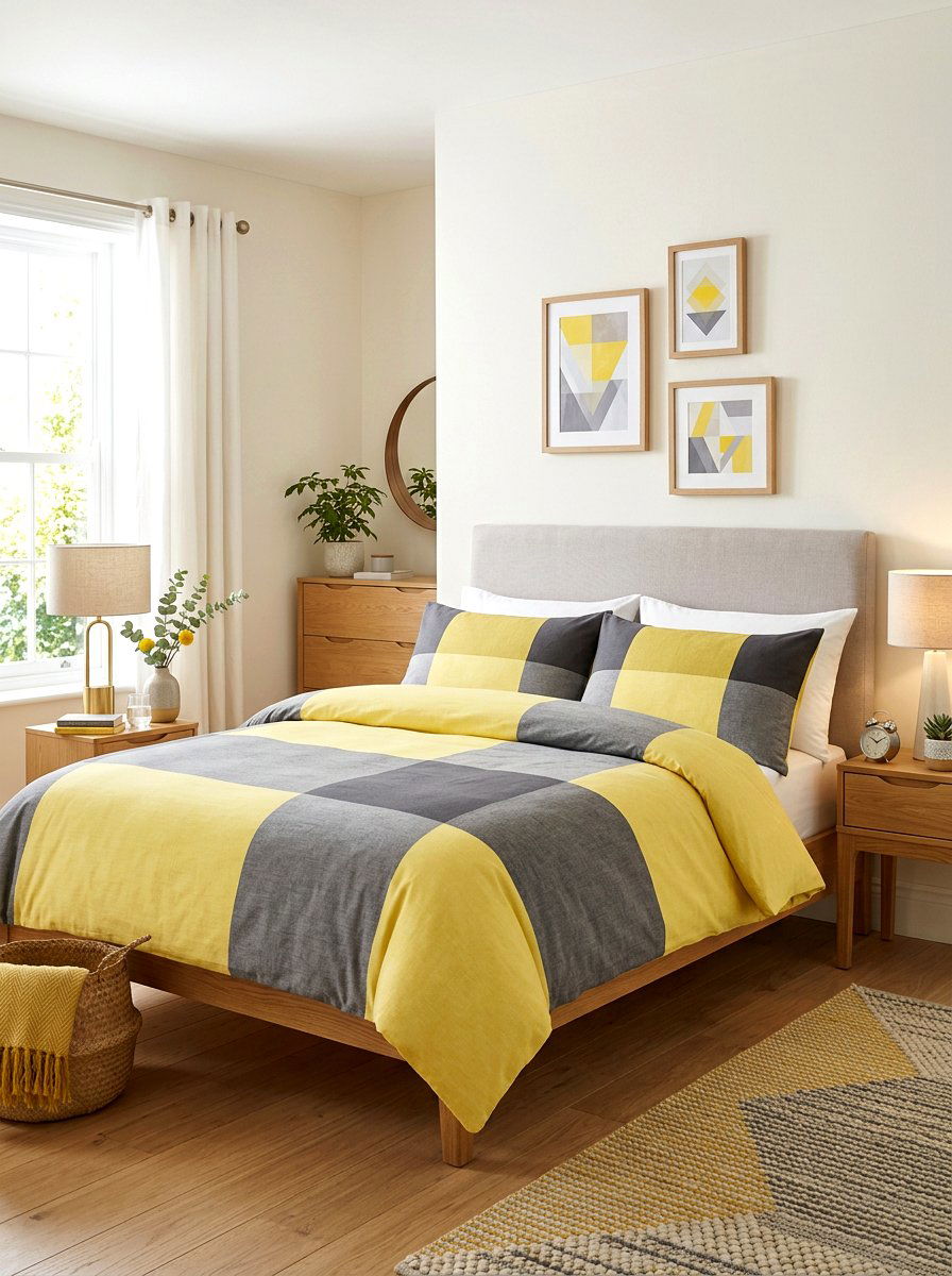 Yellow and gray bedding - 25 Spring Color Block Decor Ideas