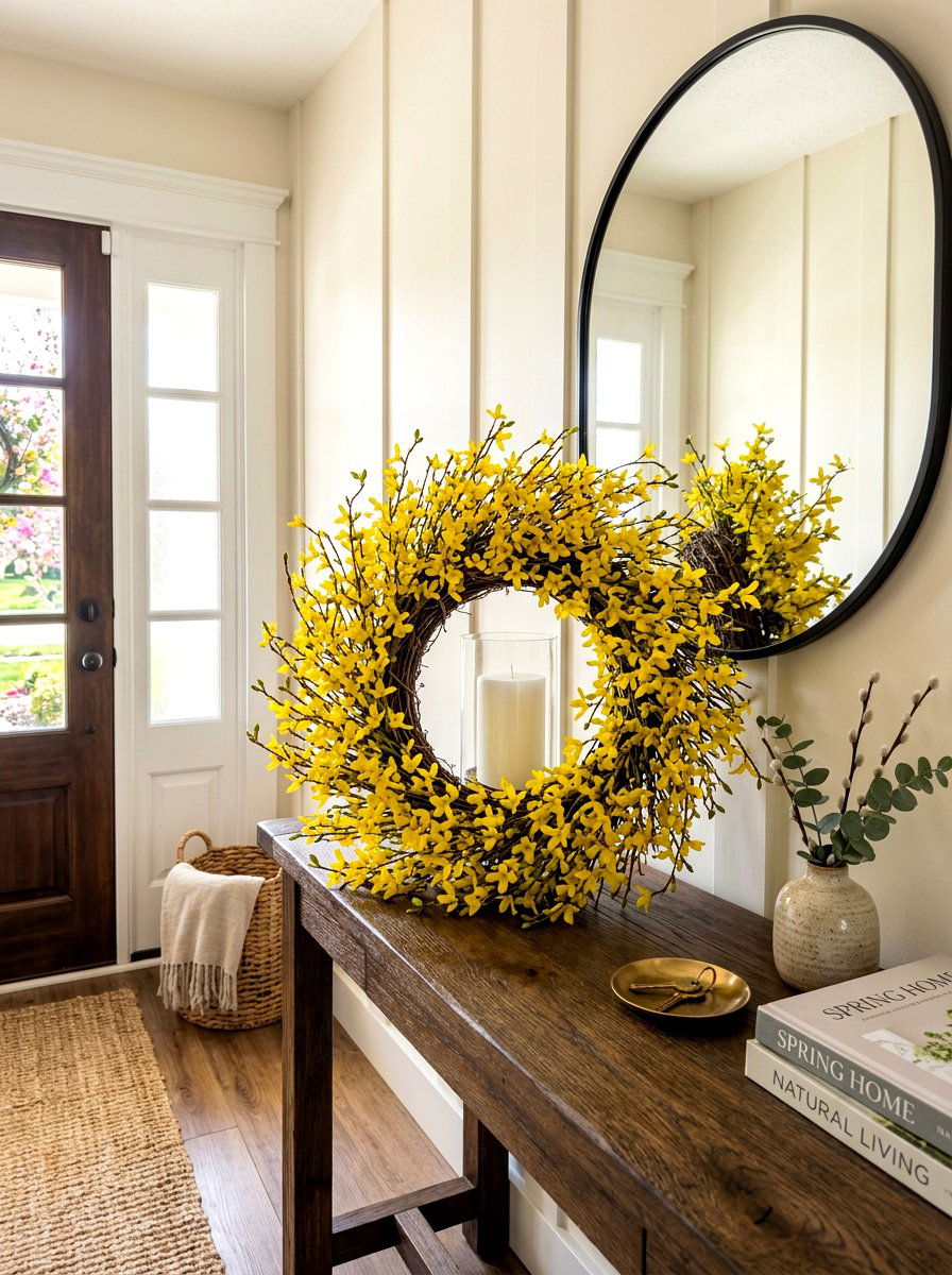 Yellow forsythia candle wreath - 25 Spring Candle Wreath Ideas