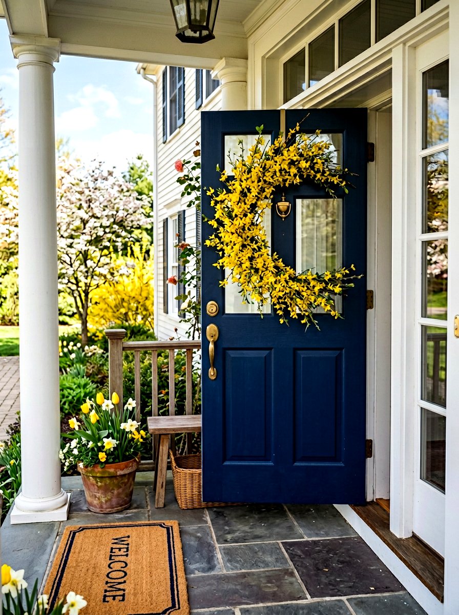Yellow forsythia crescent wreath - 25 Spring Half Wreath Ideas