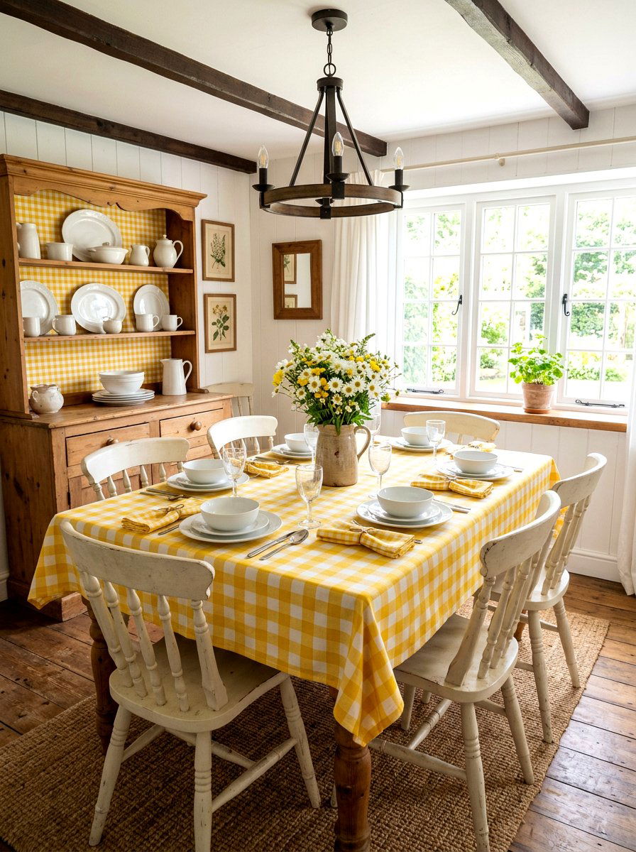 Yellow gingham dining room - 25 Spring Gingham Decor Ideas
