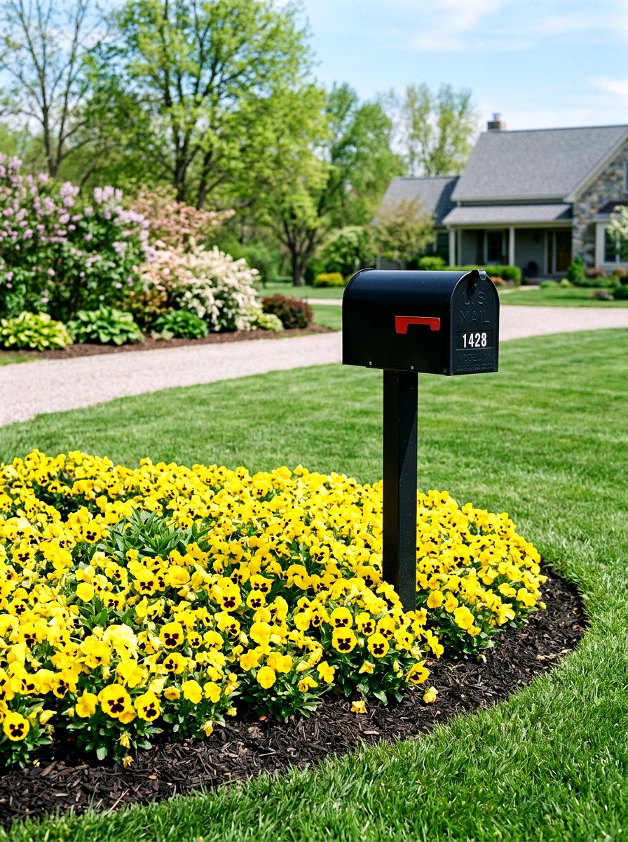 Yellow pansy mailbox bed - 25 Spring Mailbox Planter Ideas