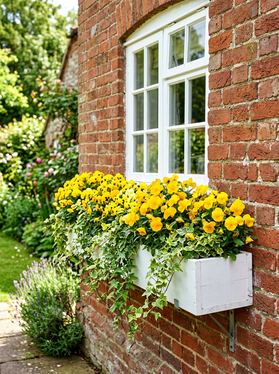 Yellow pansy window box - 25 Spring Porch Flower Pot Ideas