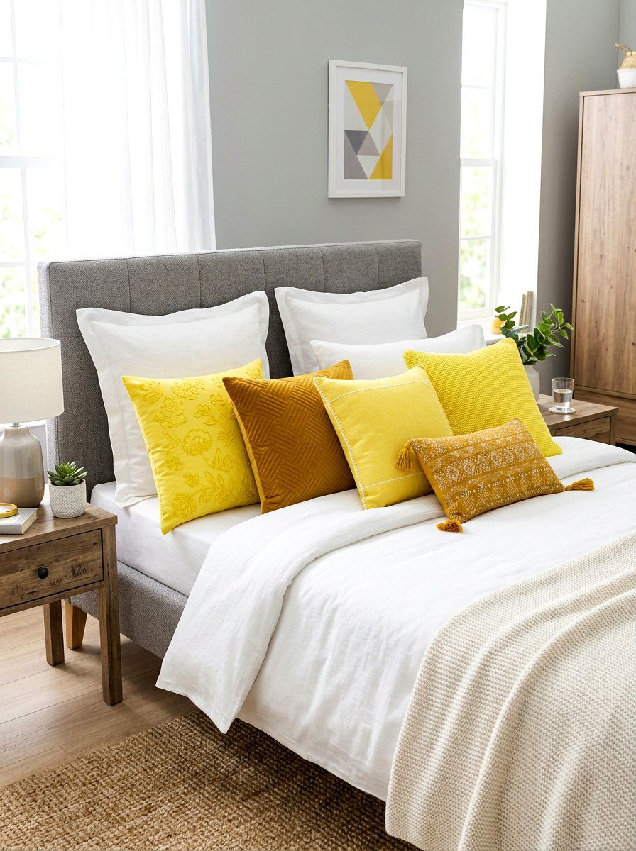 Yellow throw pillows - 25 Spring Master Bedroom Decor Ideas