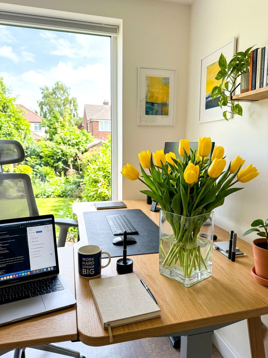 Yellow tulips in clear square vase - 25 Spring Tulip Bulb Vase Ideas