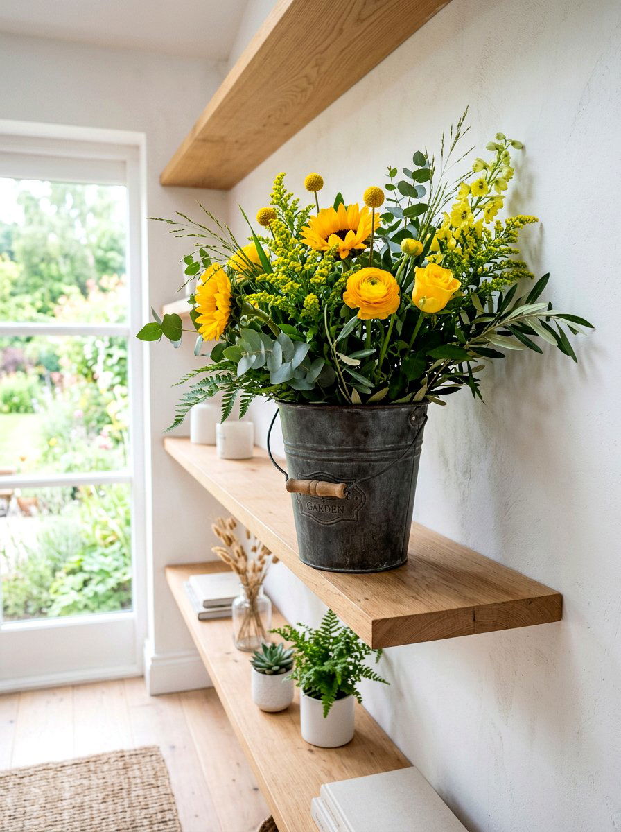 Zinc Bucket Flower Arrangement - 25 Spring Flower Market Ideas