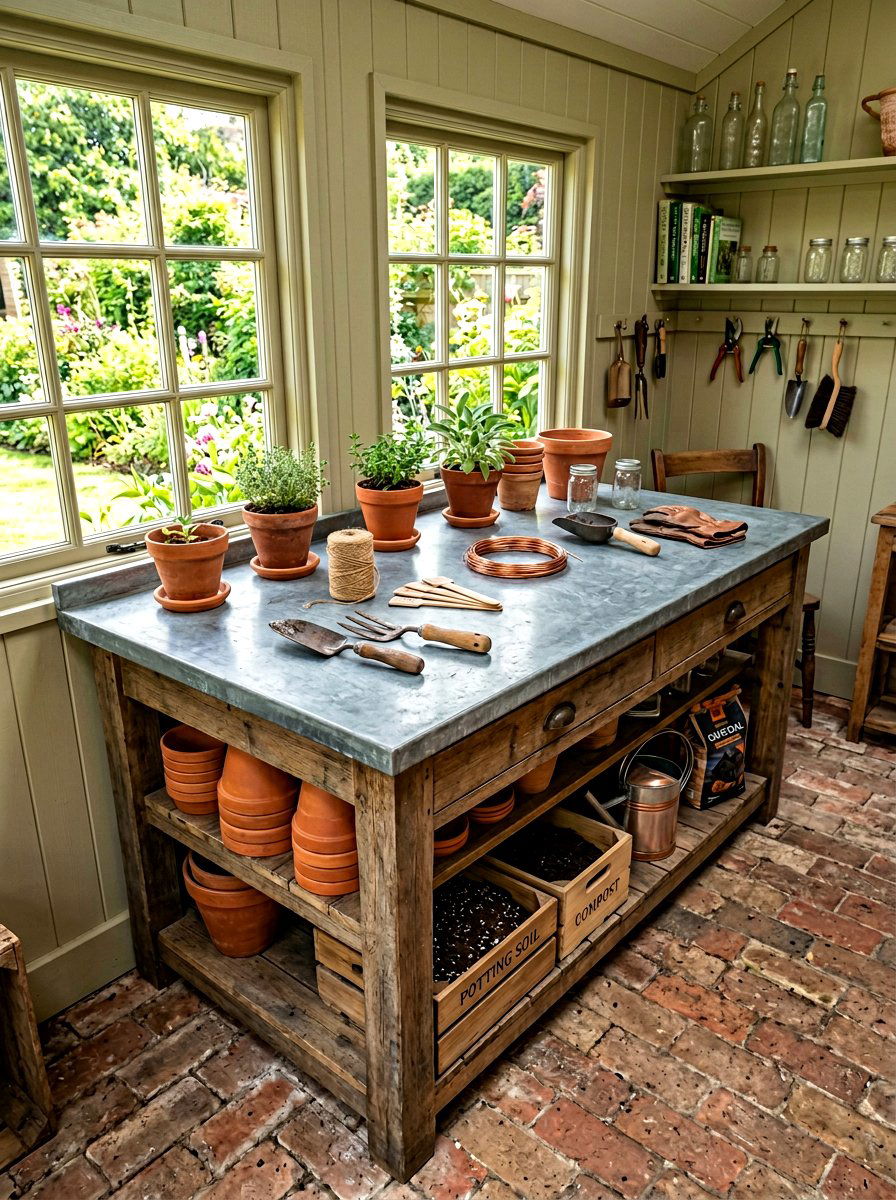 Zinc Top Workbench - 25 Spring Potting Shed Decor Ideas