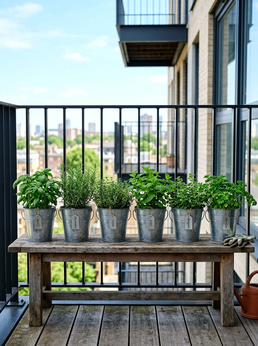 Zinc bucket herb garden - 25 Spring Balcony Herb Garden Ideas