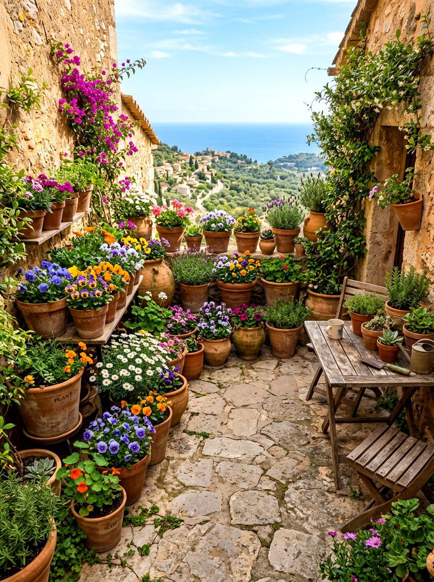 clay pot garden - 25 Spring Terrace Decor Ideas