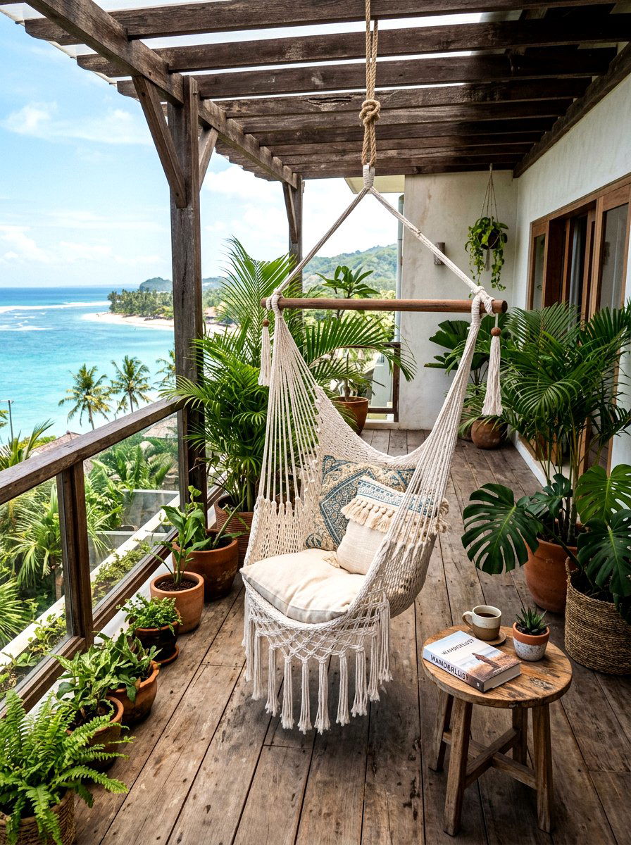 macrame hammock chair - 25 Spring Terrace Decor Ideas