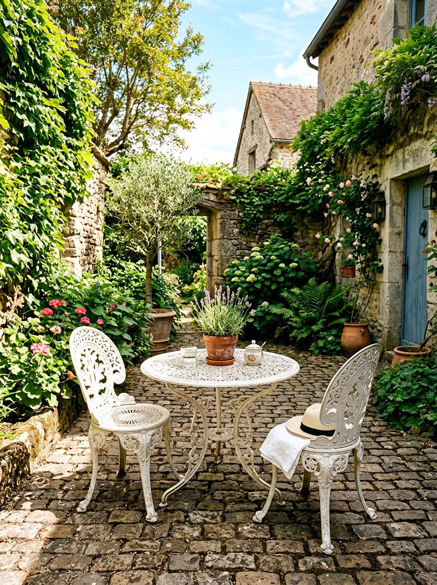 metal bistro set - 25 Spring Terrace Decor Ideas