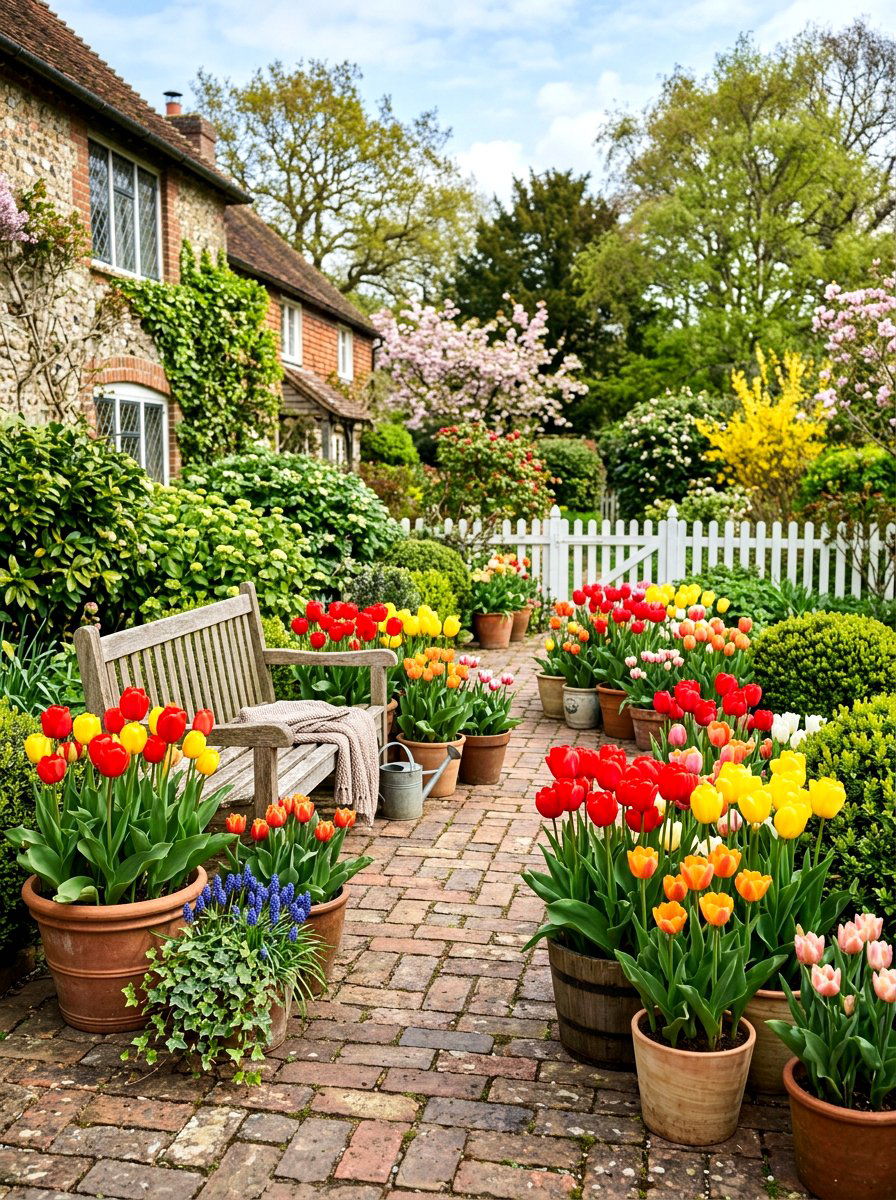 potted tulips terrace - 25 Spring Terrace Decor Ideas