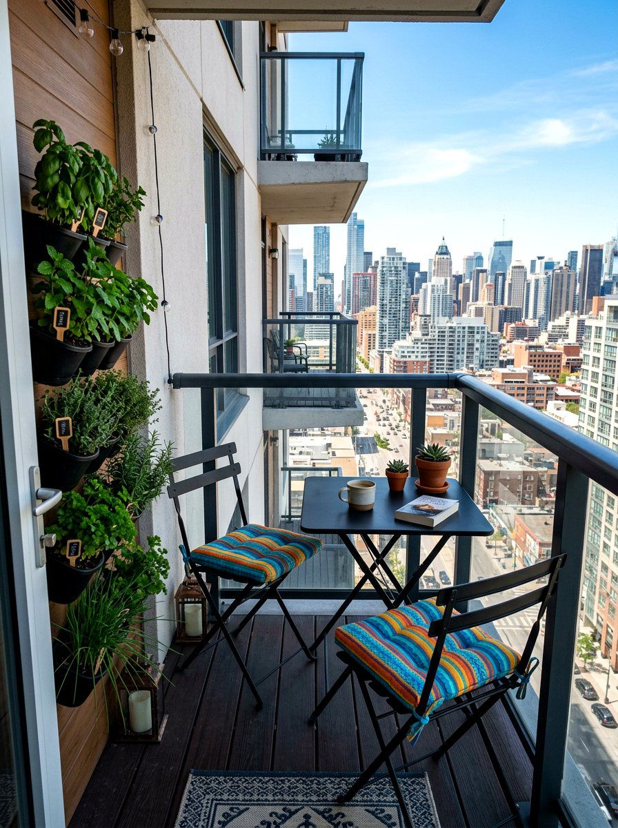 small balcony seating - 25 Spring Terrace Decor Ideas