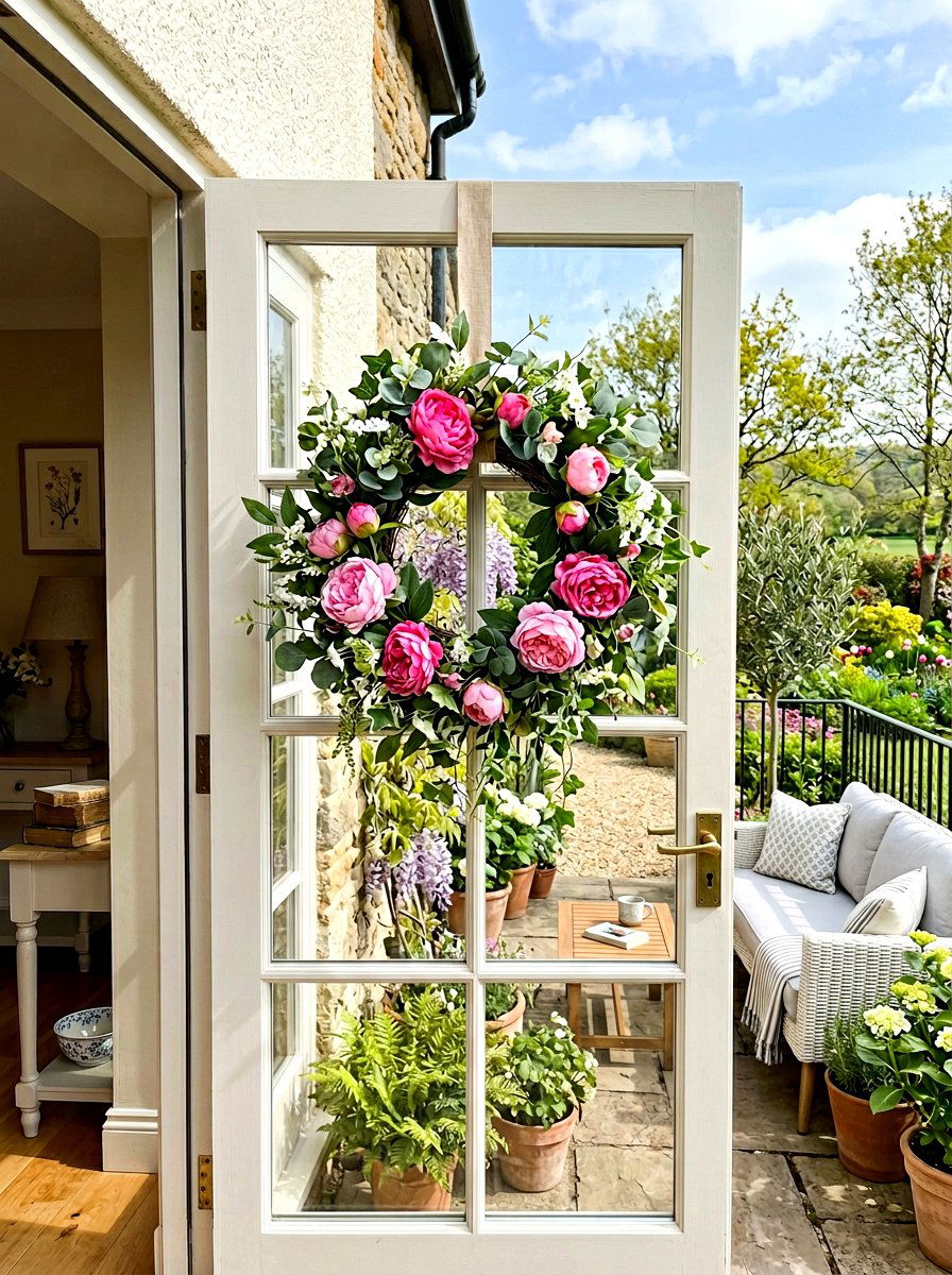 spring wreath outdoor - 25 Spring Terrace Decor Ideas