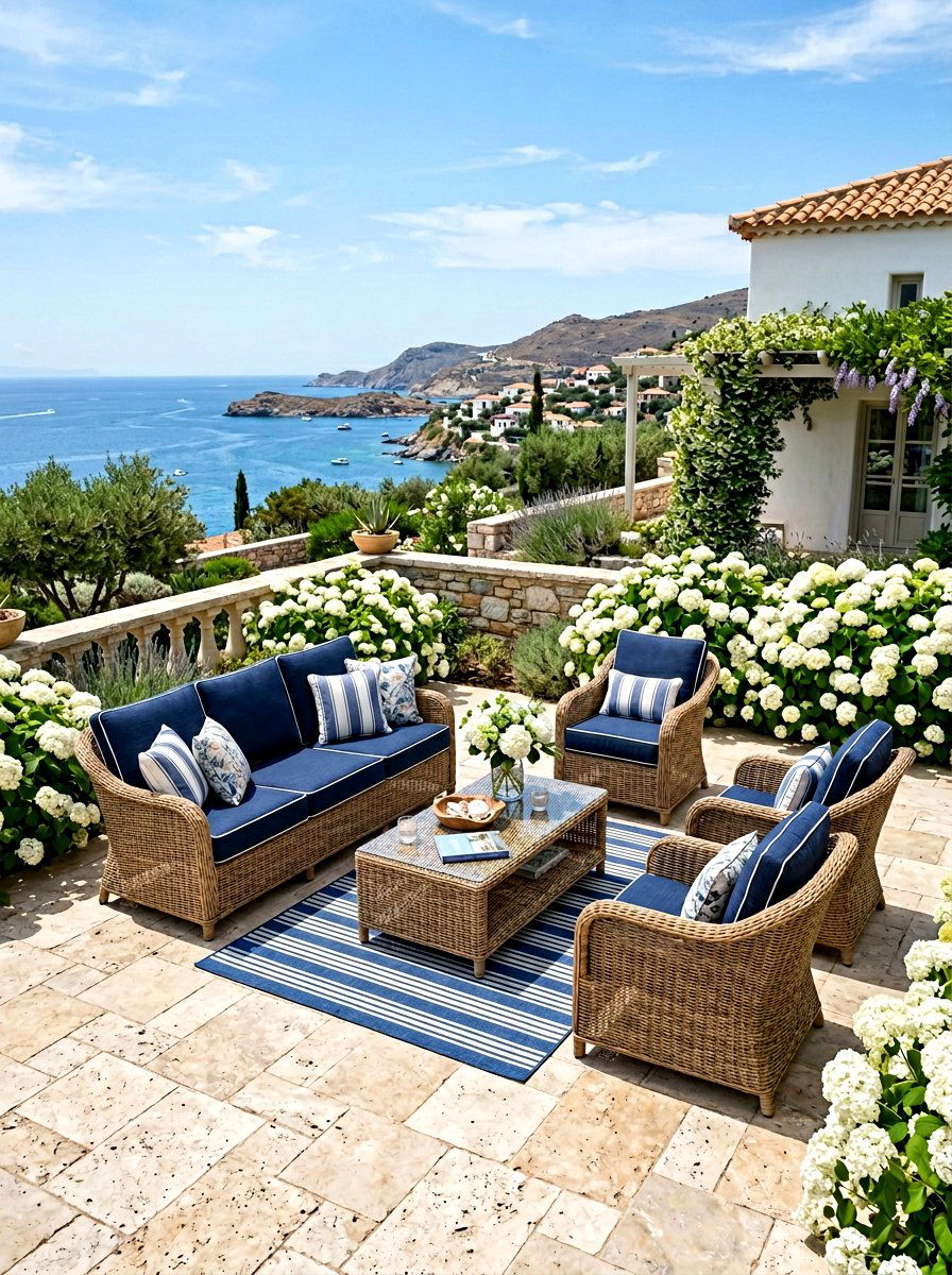 wicker sofa set - 25 Spring Terrace Decor Ideas