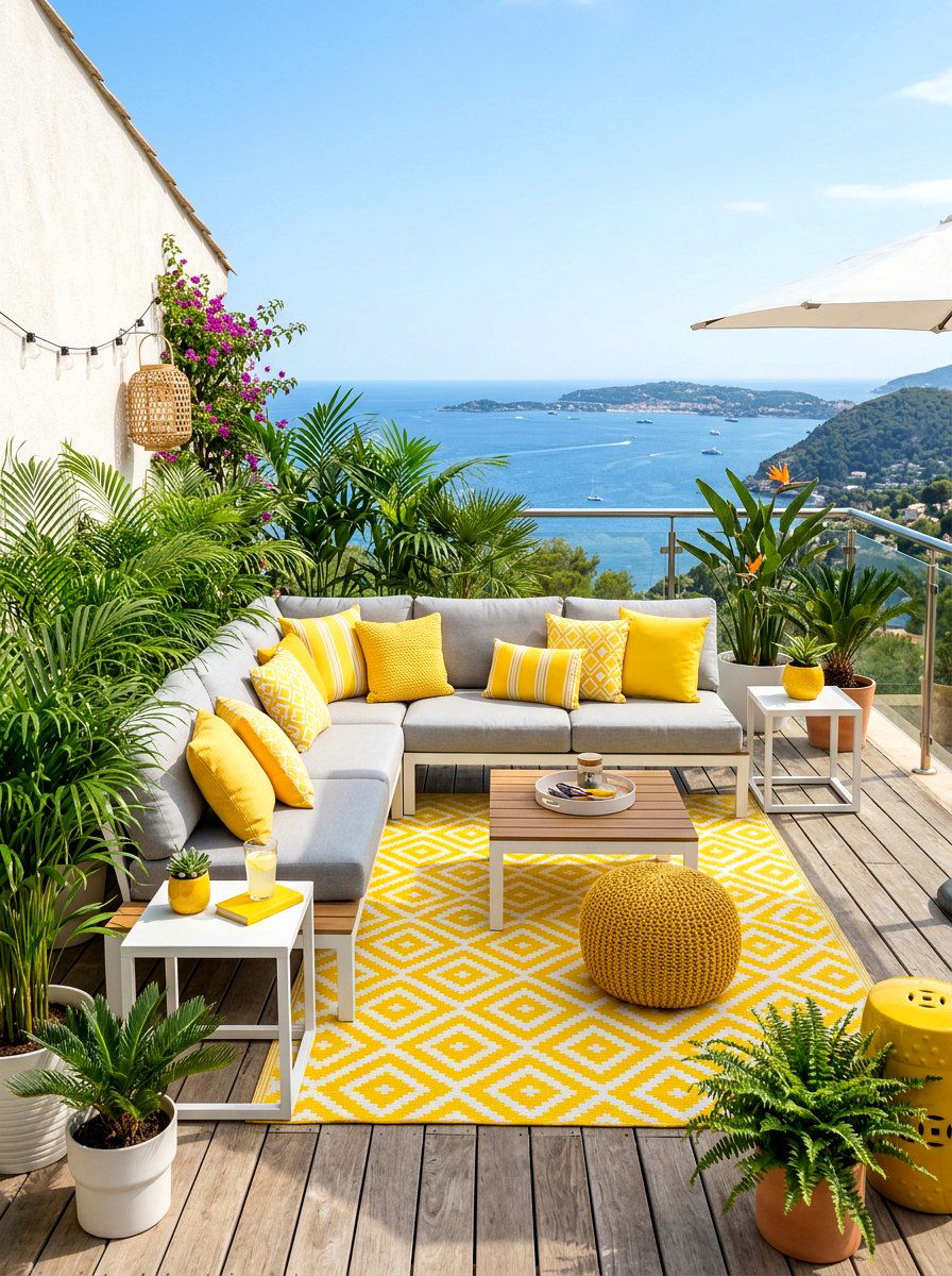 yellow terrace pillows - 25 Spring Terrace Decor Ideas