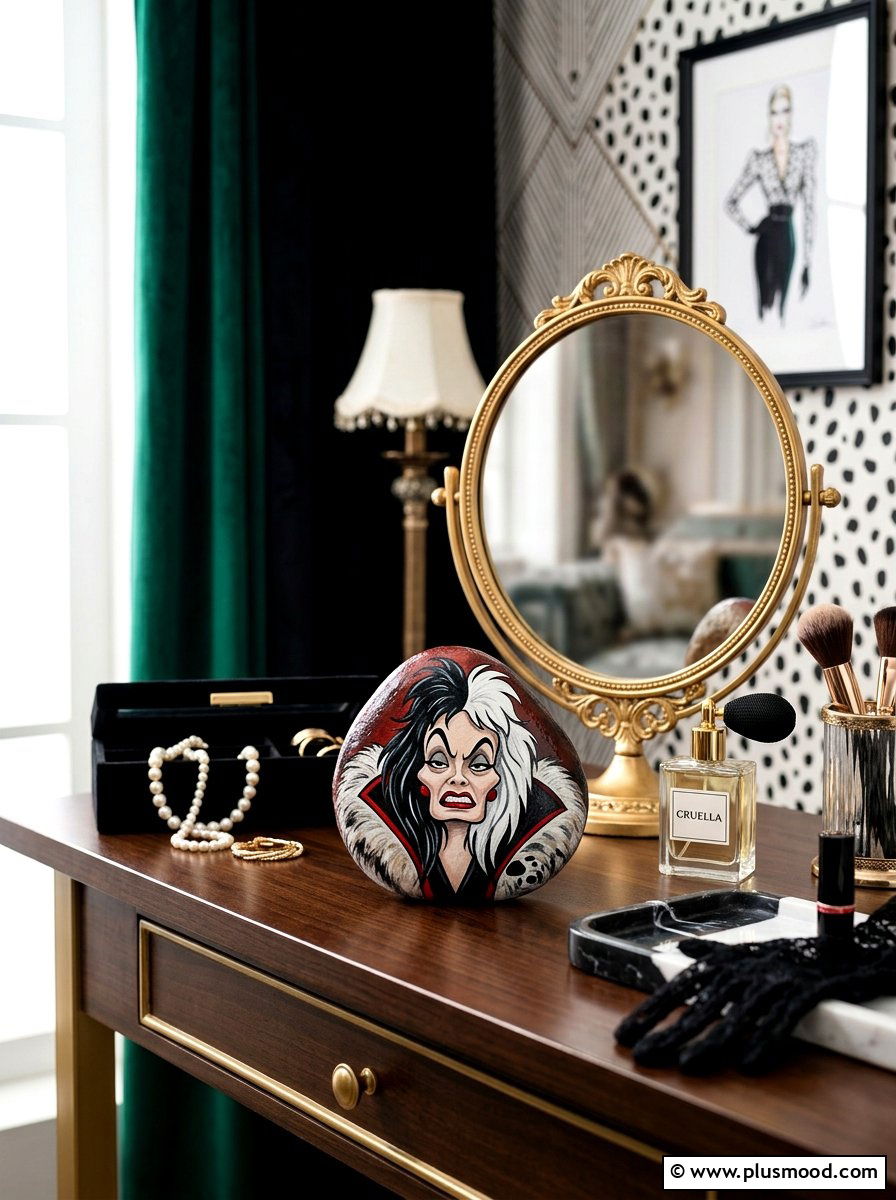 101 Dalmatians Cruella Rock - 25 painted rock ideas with Disney characters