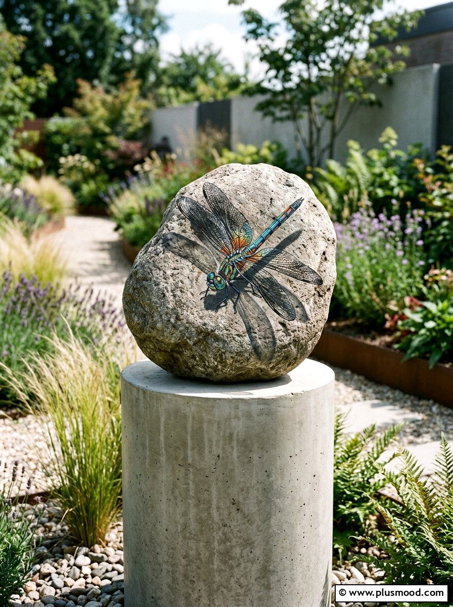3D effect dragonfly painting - 25 painted rock ideas with dragonflies