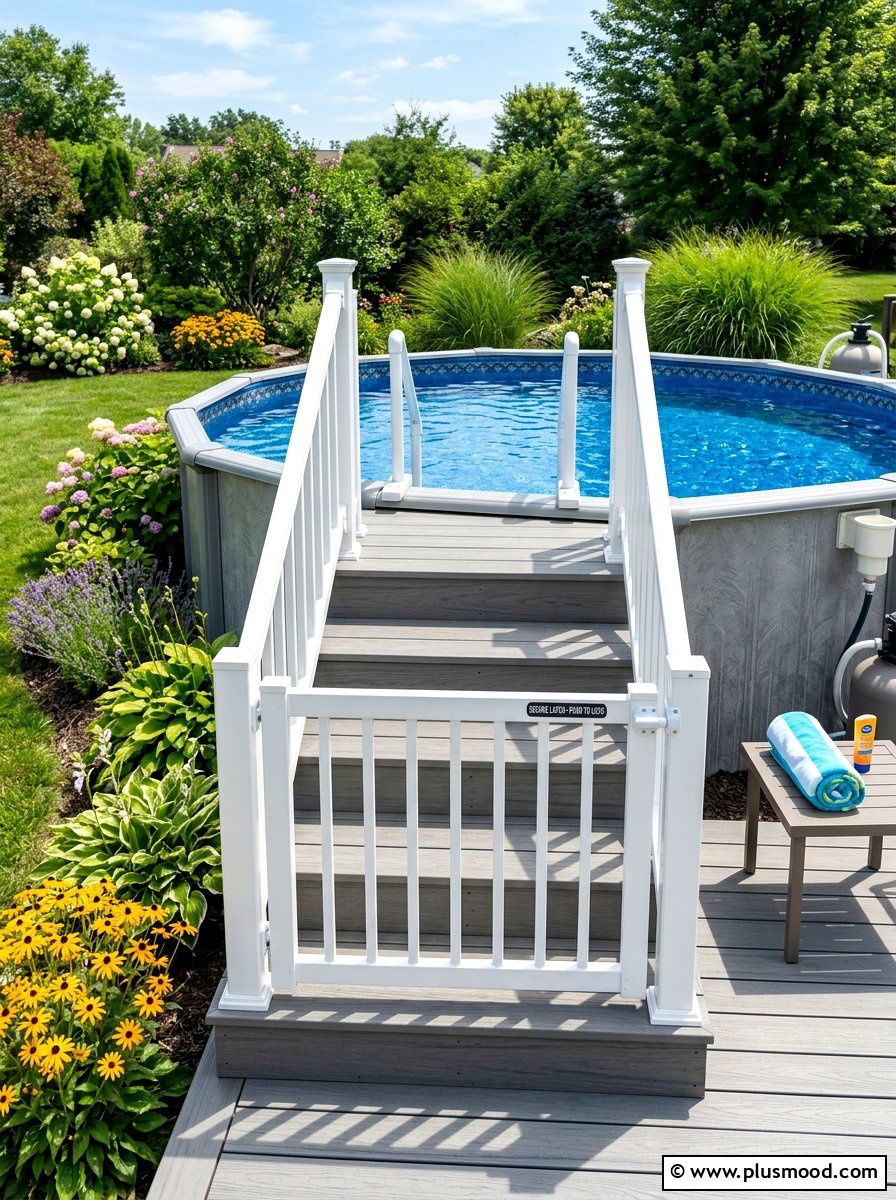 Above ground pool stairs with gate - 25 summer above ground pool ideas