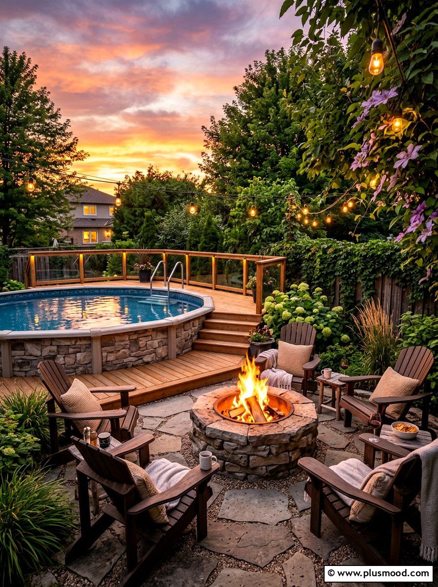 Above ground pool with fire pit area - 25 summer above ground pool ideas