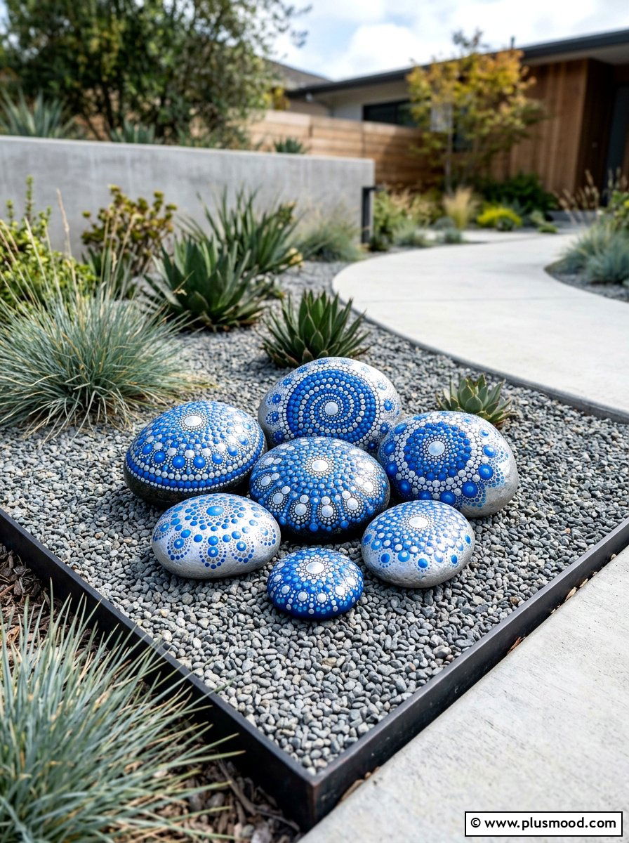 Abstract Dot Art Rocks - 25 painted rock ideas for garden