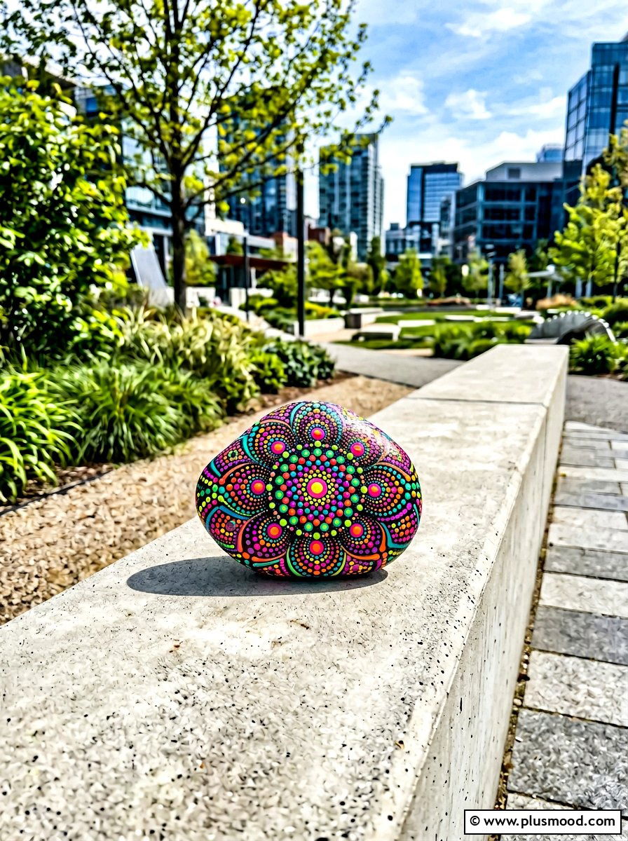 Abstract Dot Painted Rock - 25 painted rock ideas for hiding in nature