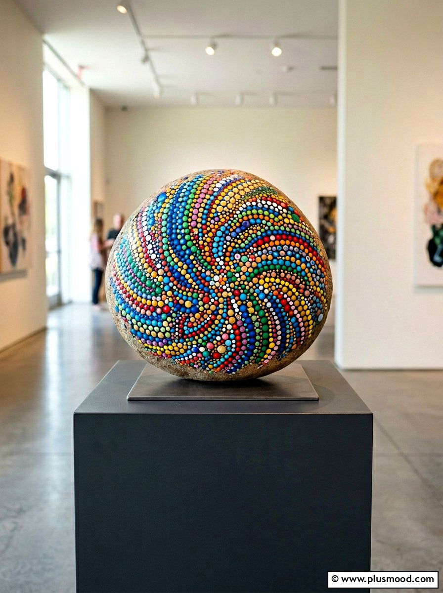 Abstract Dot Stone - 25 painted rock ideas with dot painting