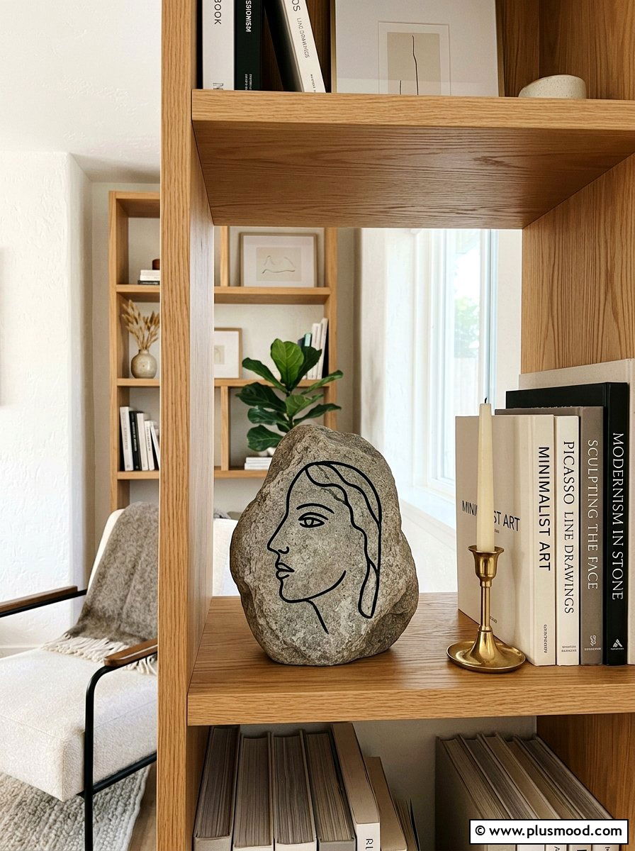 Abstract Face Stone - 25 painted rock ideas with boho style