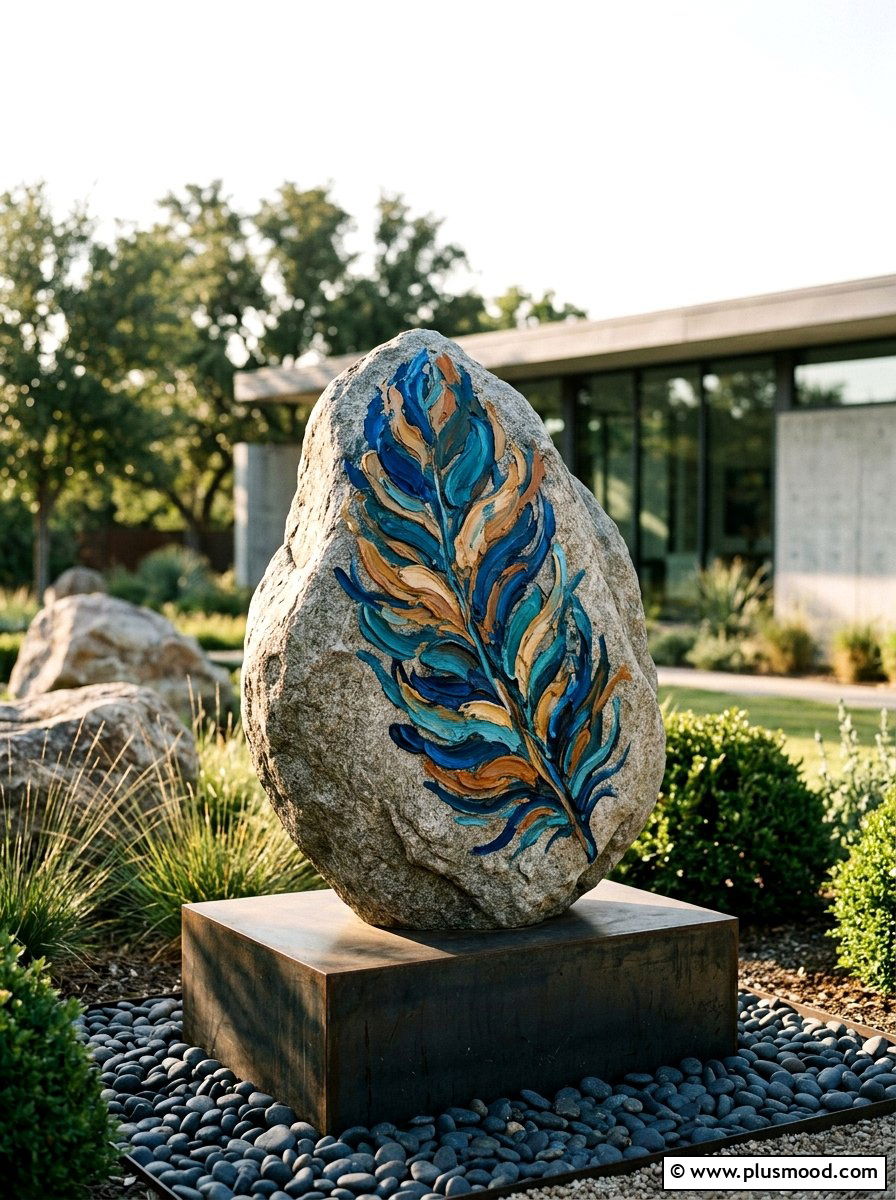 Abstract Feather - 25 painted rock ideas with feather design
