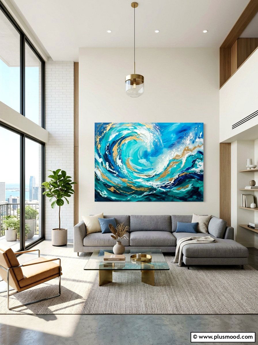 Abstract Ocean Painting - 25 summer wall art ideas for living room