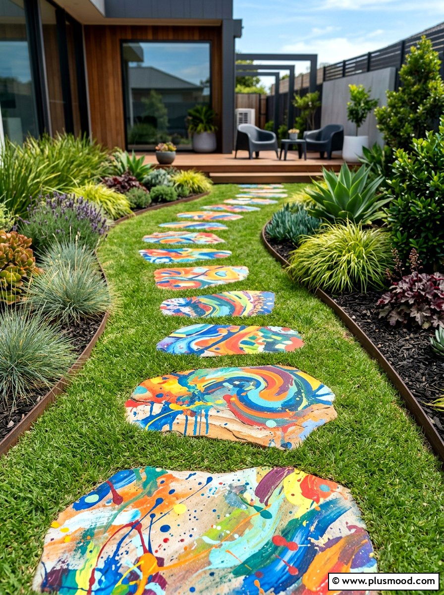Abstract Painted Stones - 25 painted rock ideas for pathway art