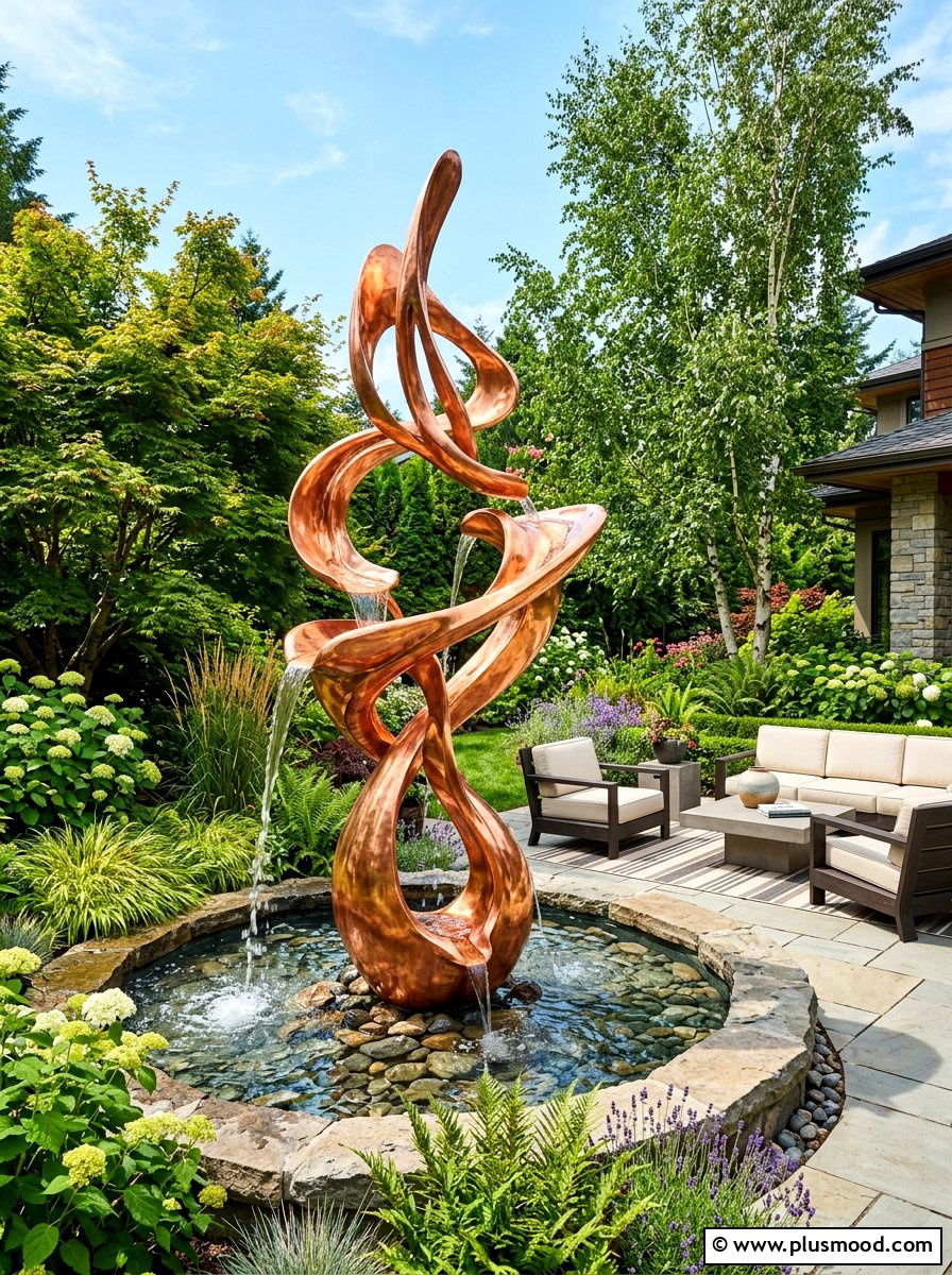 Abstract Sculpture Fountain - 25 summer patio ideas with water feature