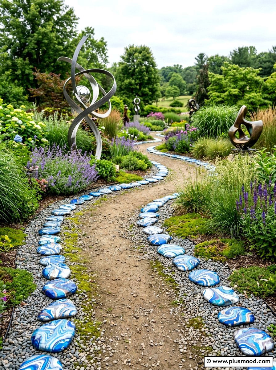 Abstract Swirl Path Marker - 25 painted rock ideas for pathway markers