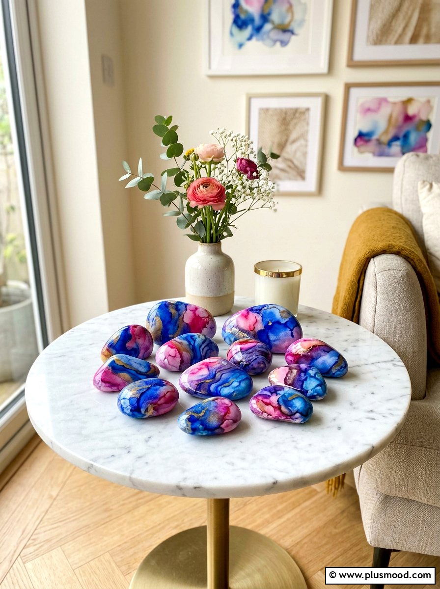 Abstract Watercolor Effect Rocks - 25 painted rock ideas with inspirational words