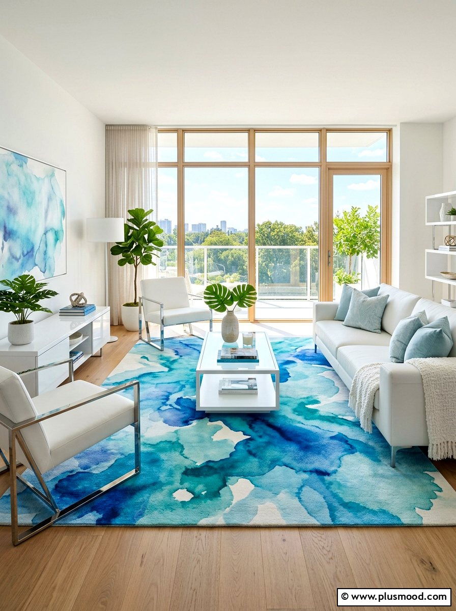 Abstract Watercolor Rug - 25 summer rug ideas for living room