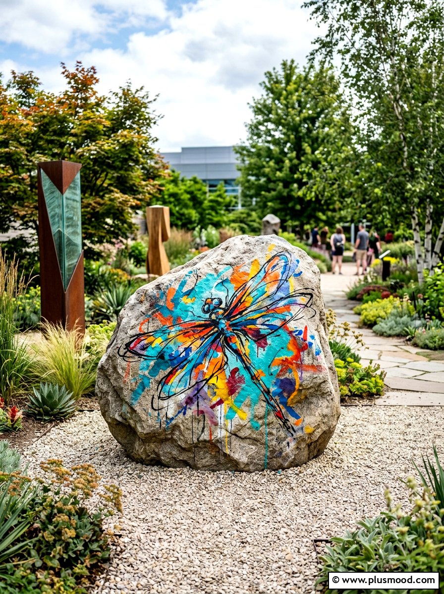 Abstract dragonfly stone designs - 25 painted rock ideas with dragonflies