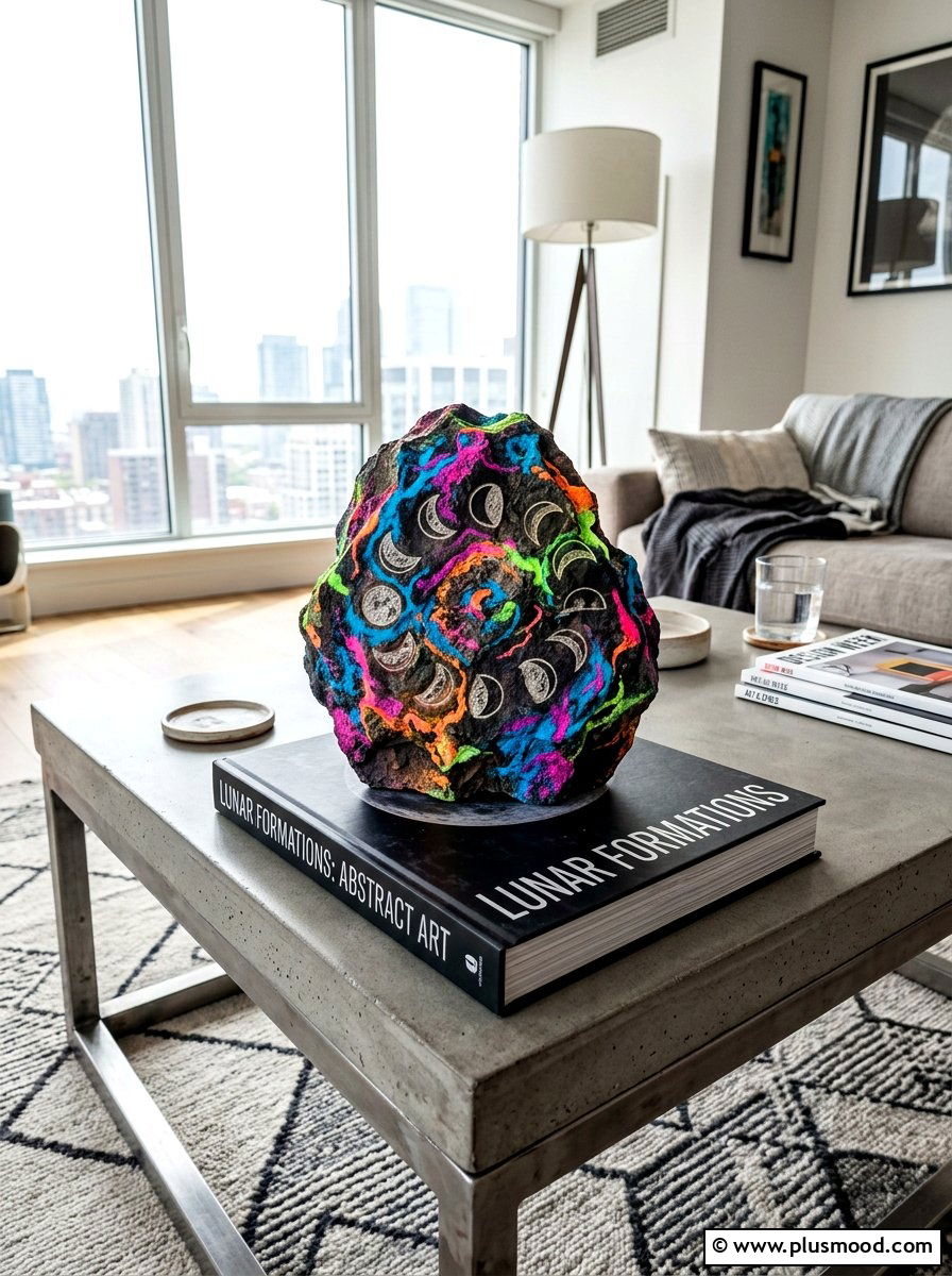 Abstract moon phase stone - 25 painted rock ideas with moon phases