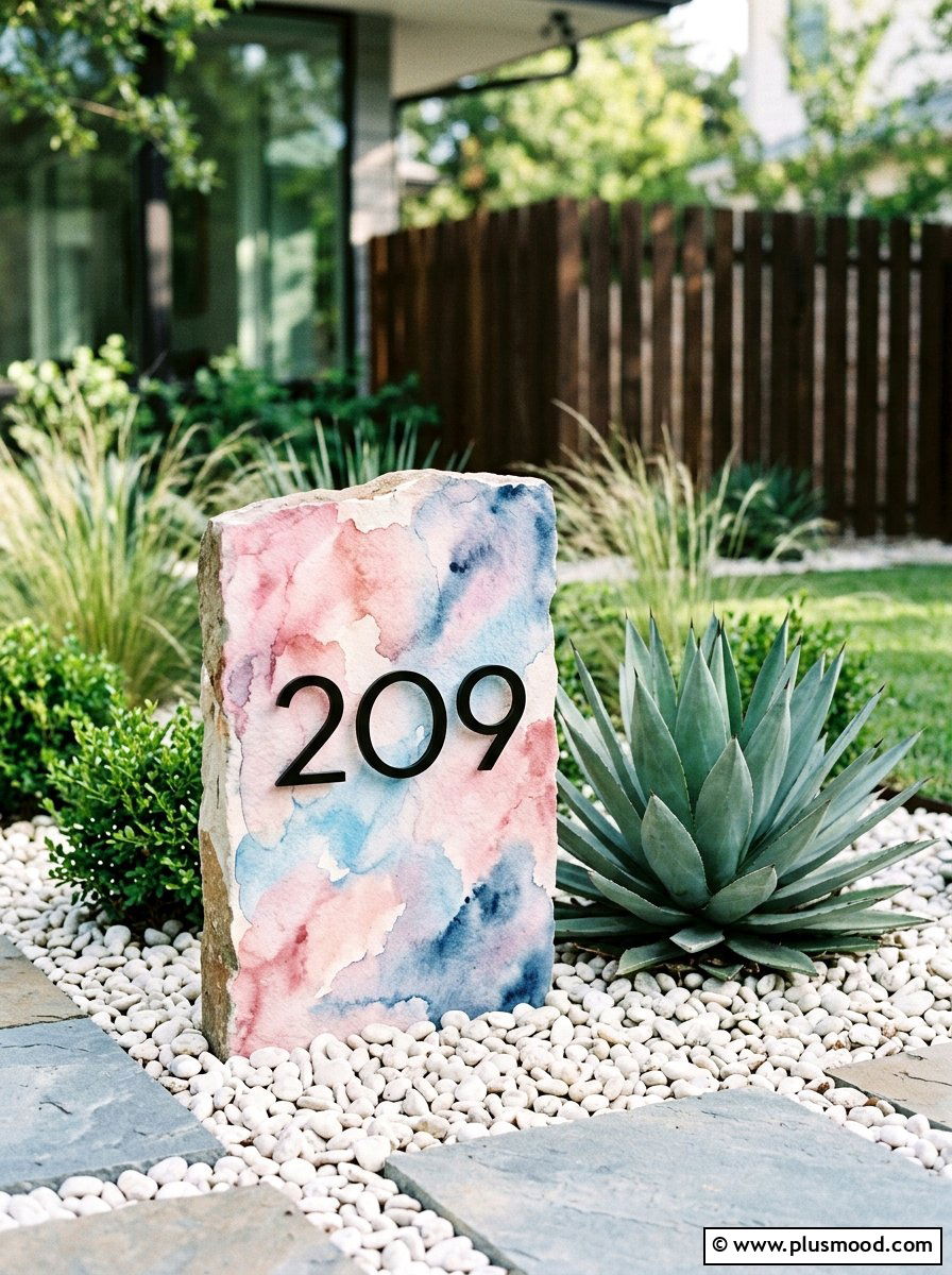 Abstract watercolor stone - 25 painted rock ideas for address markers