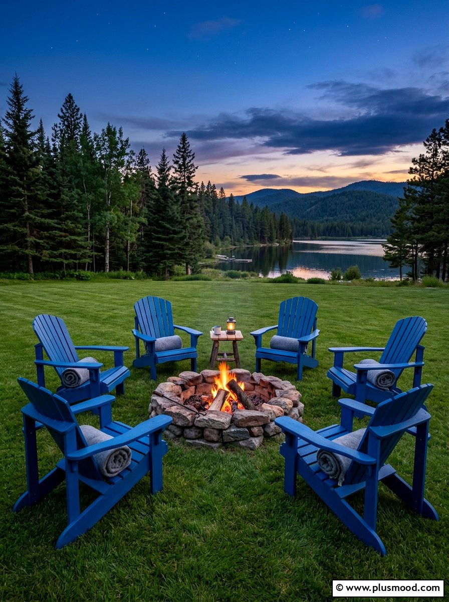Adirondack chair circle around fire - 25 summer backyard seating ideas for guests