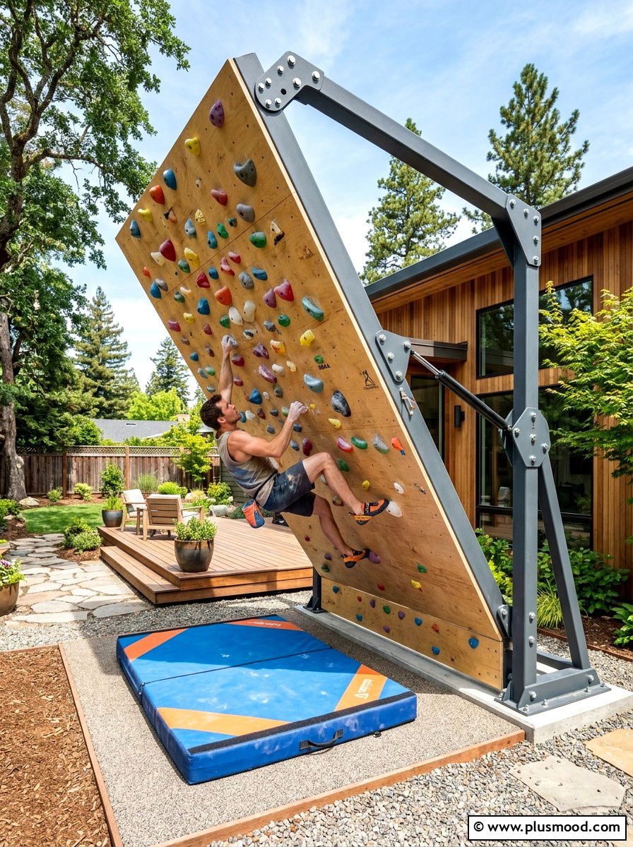 Adjustable angle climbing wall - 25 small backyard ideas with climbing wall