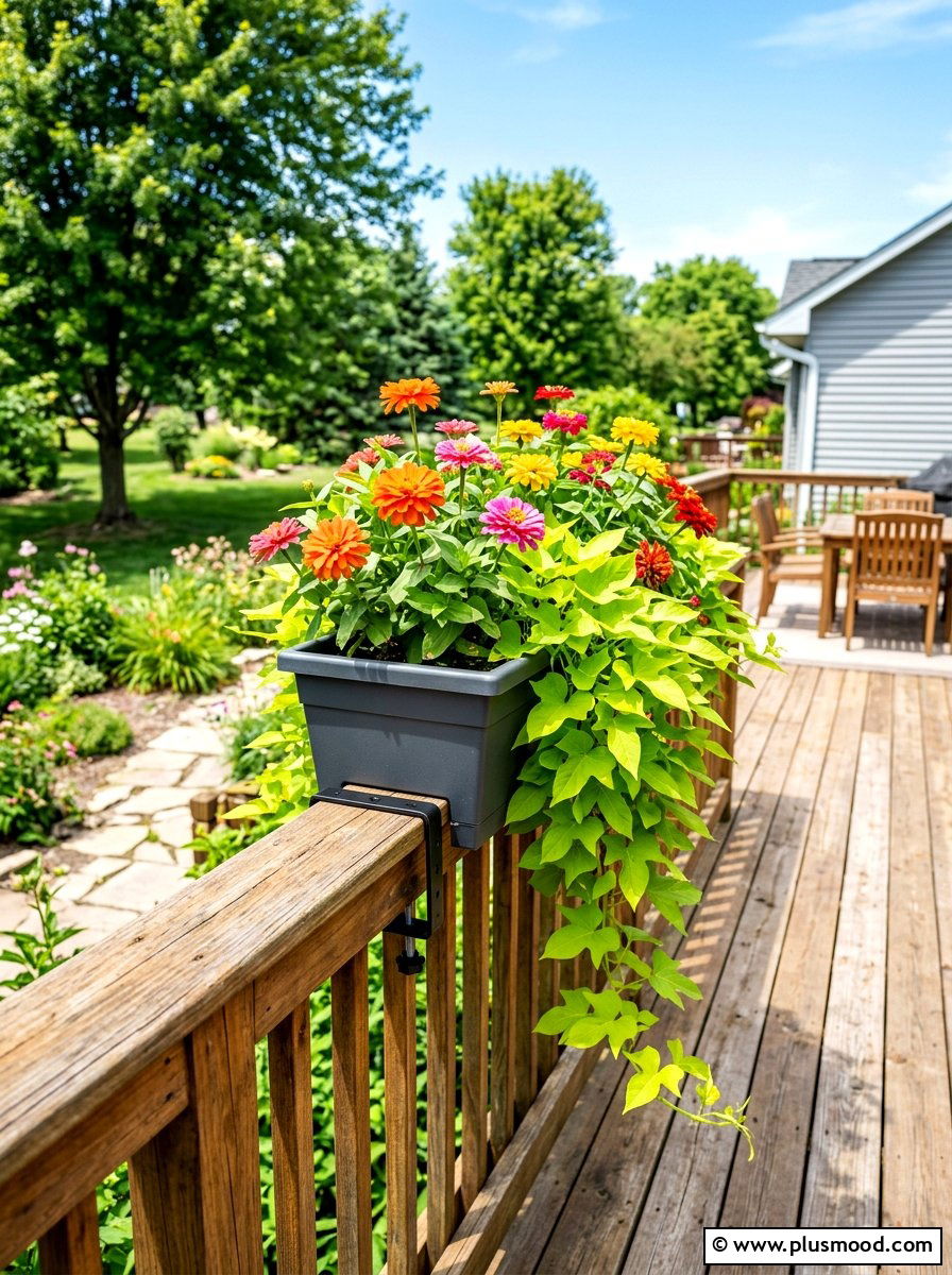 Adjustable deck railing planter - 25 summer railing planter ideas