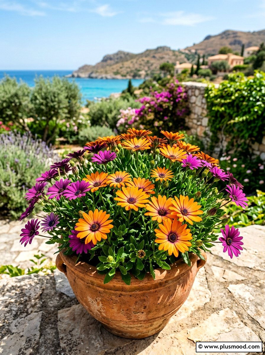 African daisy pot arrangement - 25 summer balcony flower ideas
