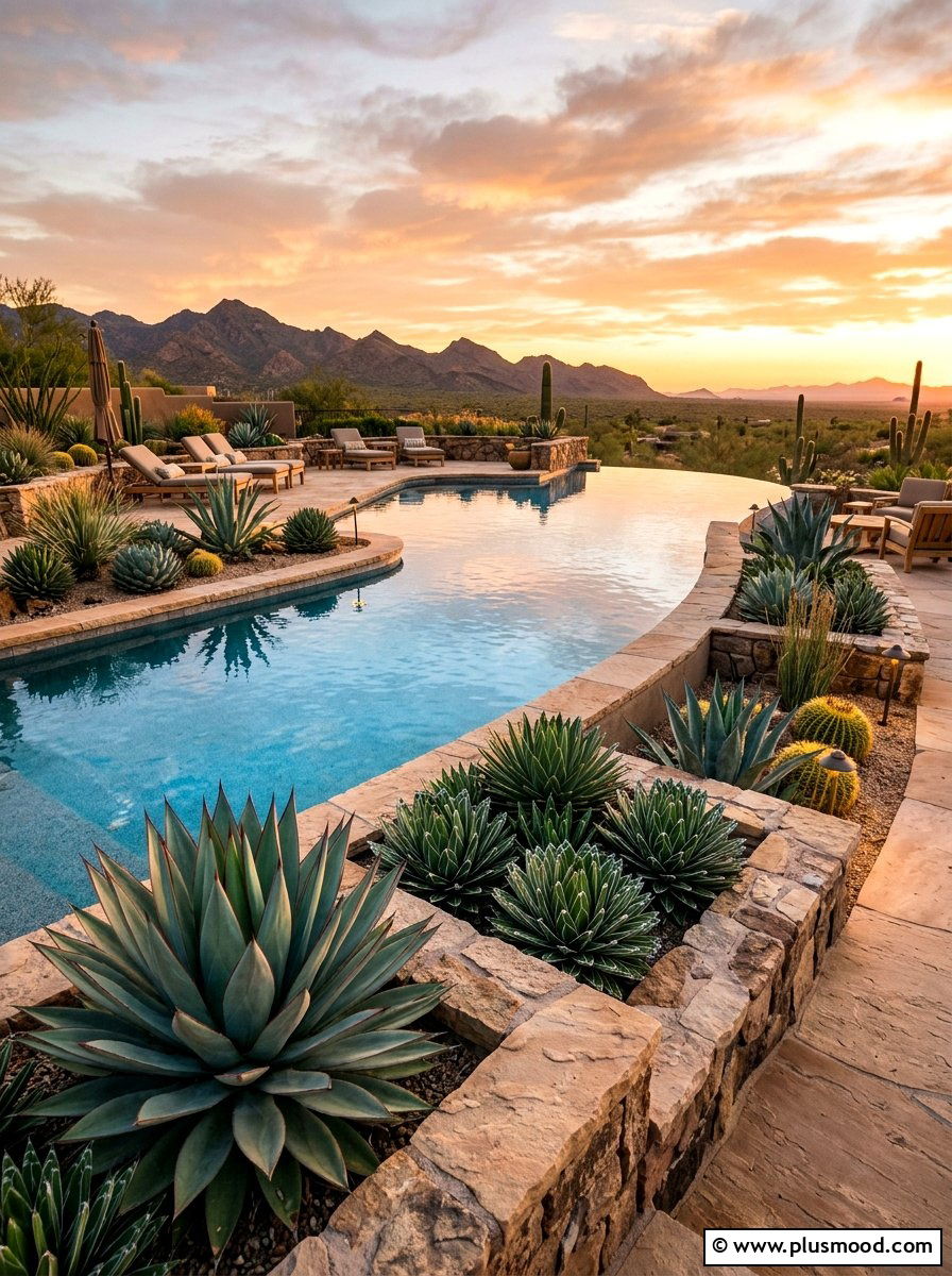 Agave plant landscaping - 25 pool landscaping ideas for desert climates