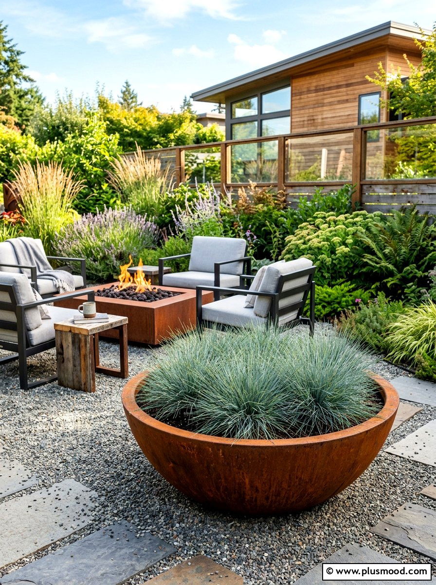 Aged Corten Steel Bowl - 25 summer garden fountain ideas