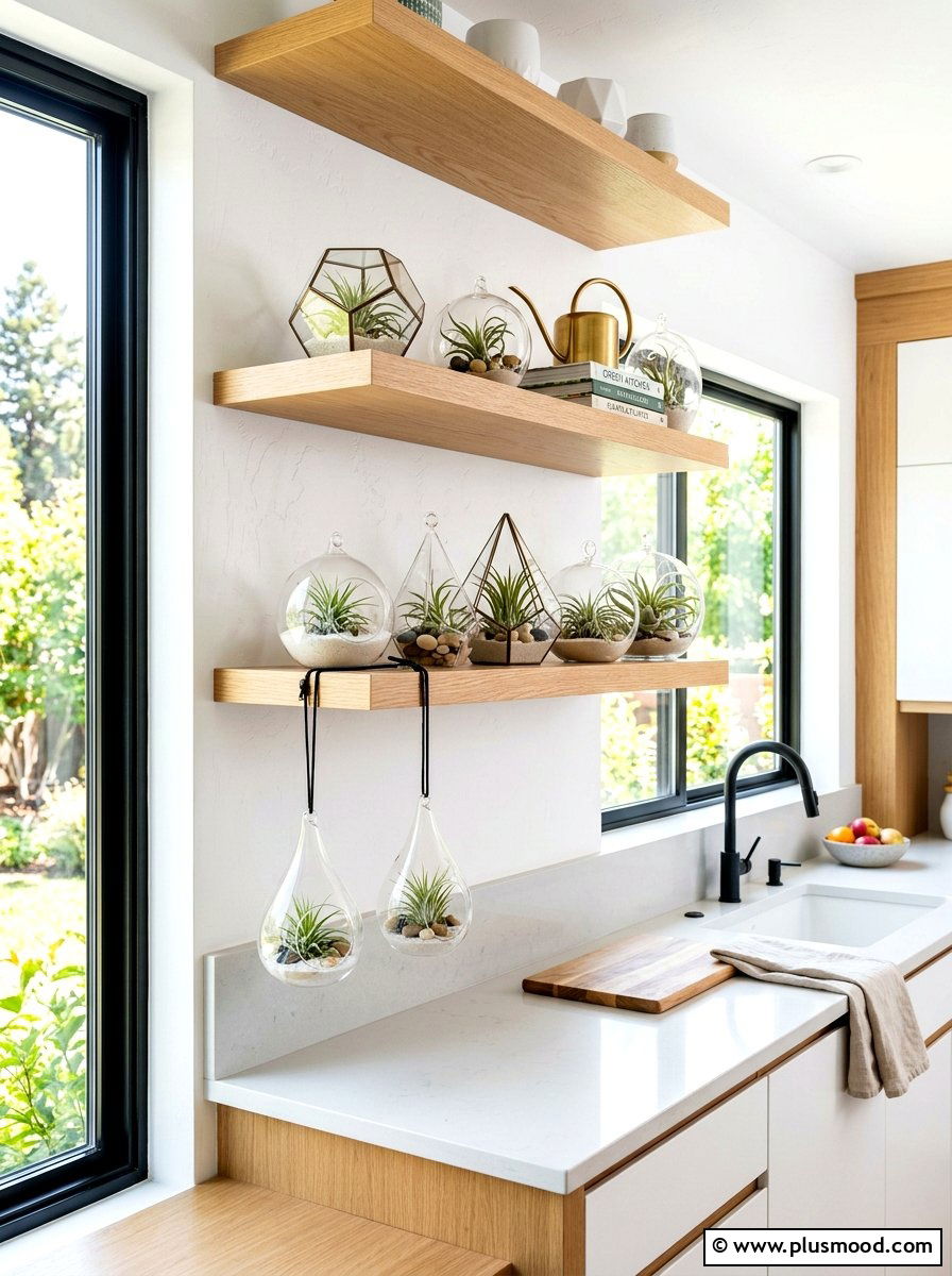 Air plant terrarium display - 25 summer greenery kitchen decor ideas