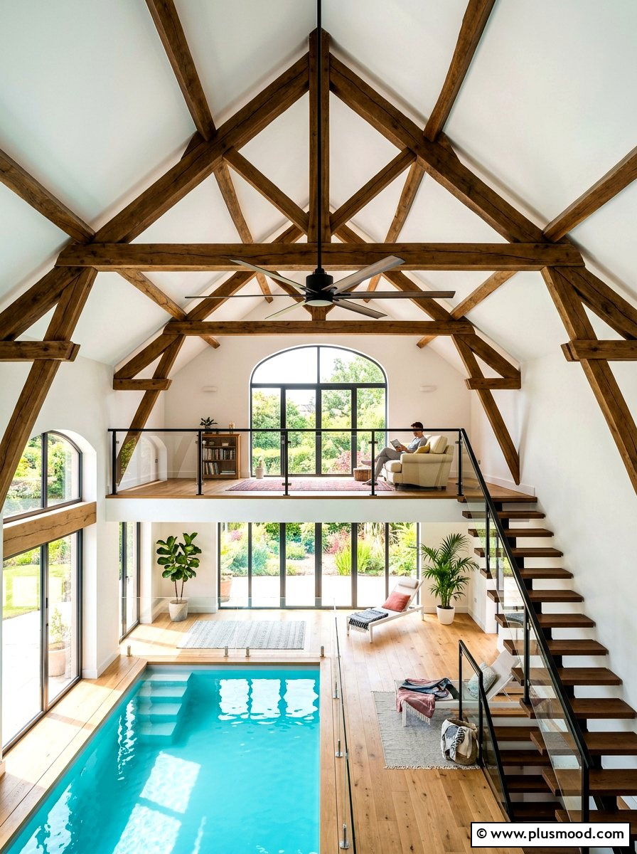 Airy High Ceiling Pool House Loft - 25 summer pool house decor ideas