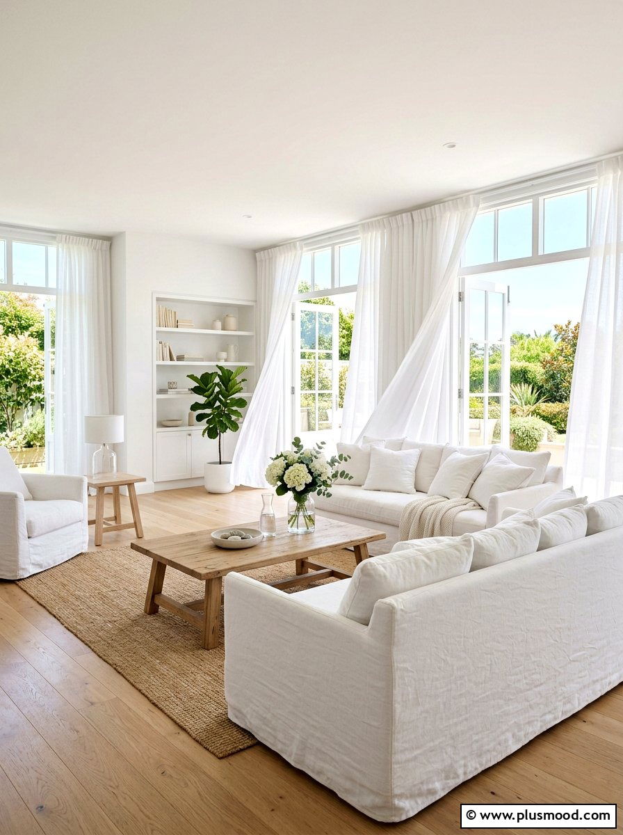 Airy White Linen Living Room - 25 bright summer living room ideas