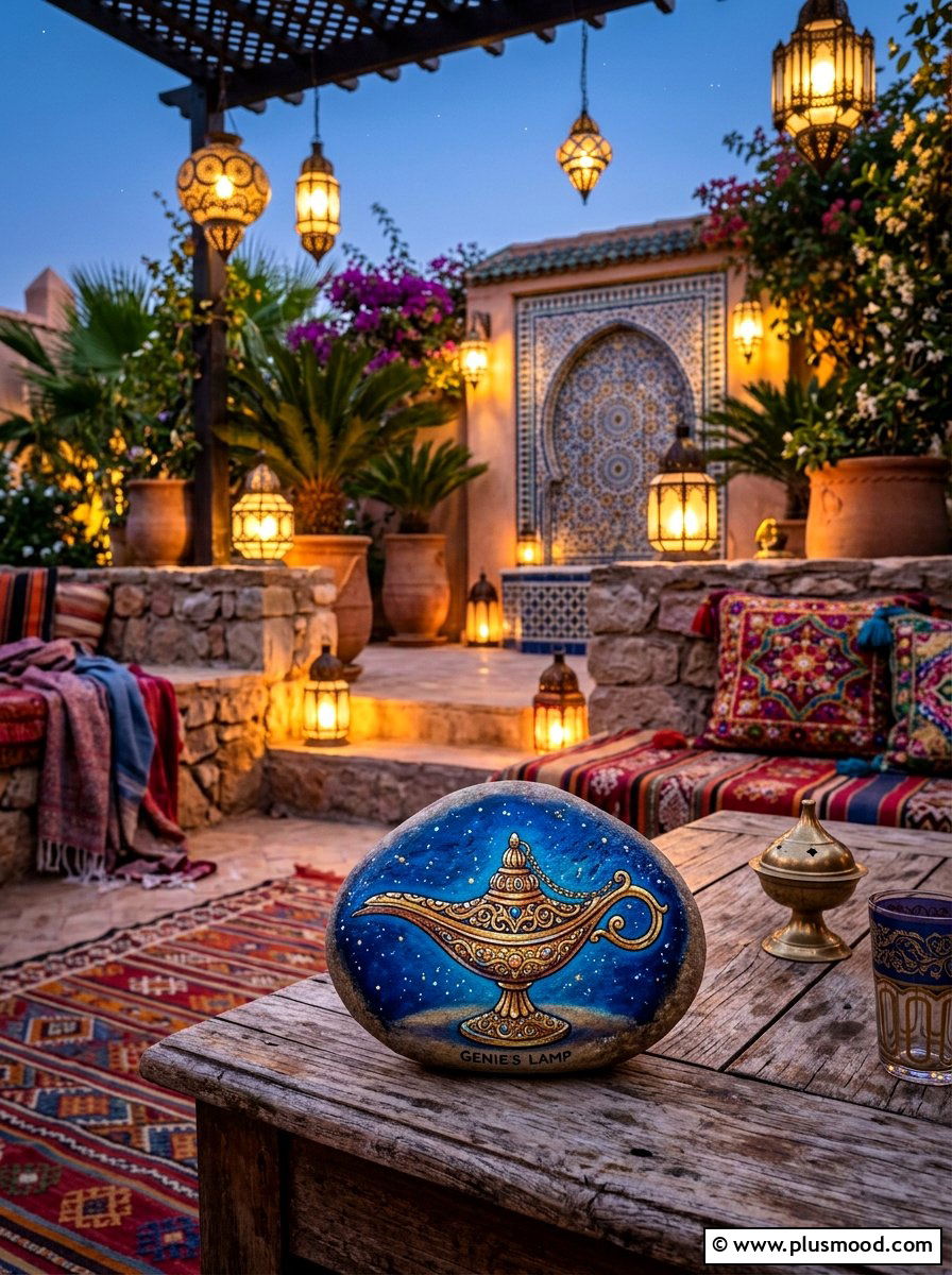 Aladdin Genie Lamp Painted Rock - 25 painted rock ideas with Disney characters