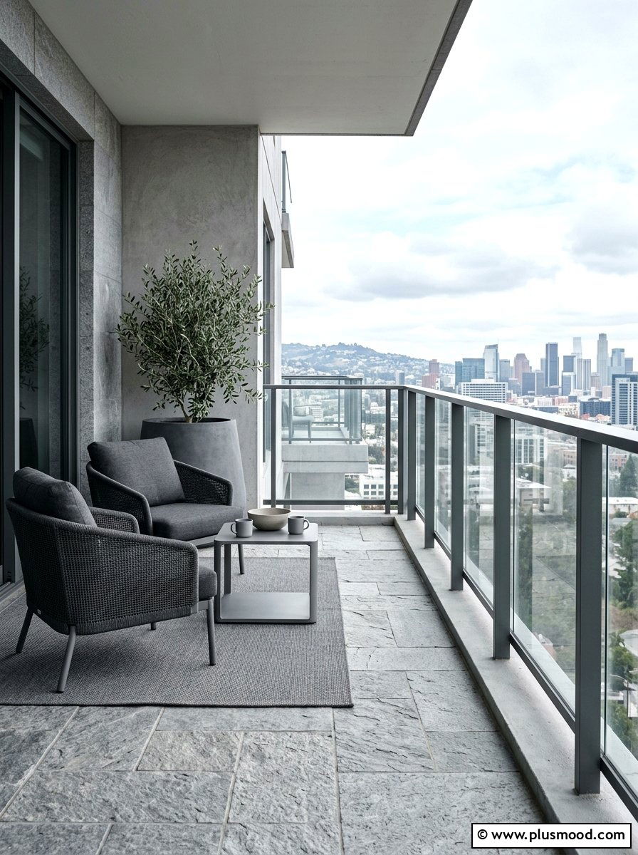 All Grey Tonal Balcony - 25 summer minimal balcony ideas